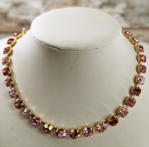 Perfect Pink Sparkles AB & Mettalic Swarovski Crystals In Gold Plated Necklace - Picture 5 of 8